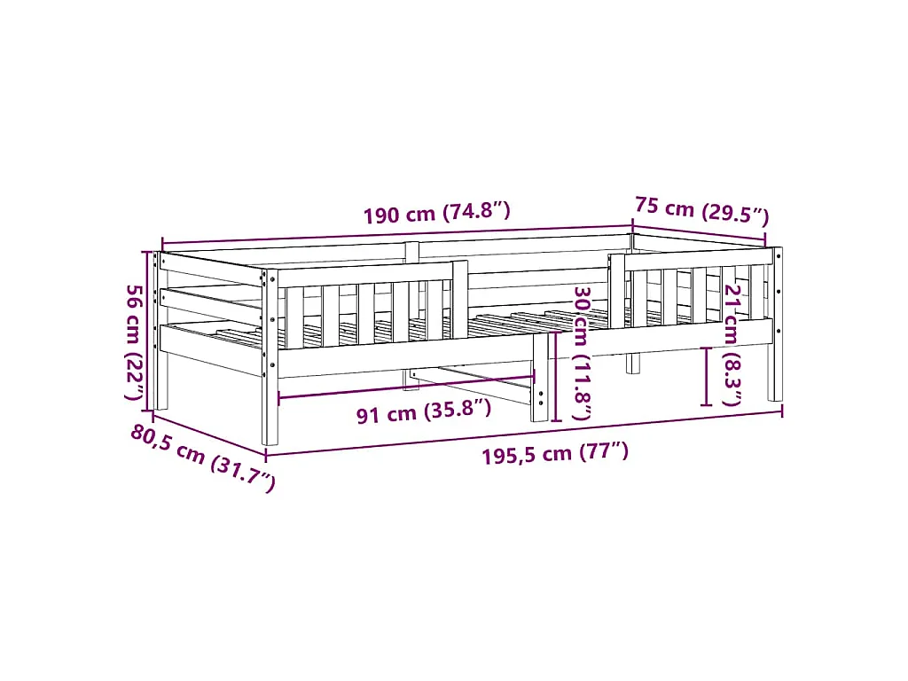 Cadre de lit sans matelas cire marron 75x190 cm bois pin massif
