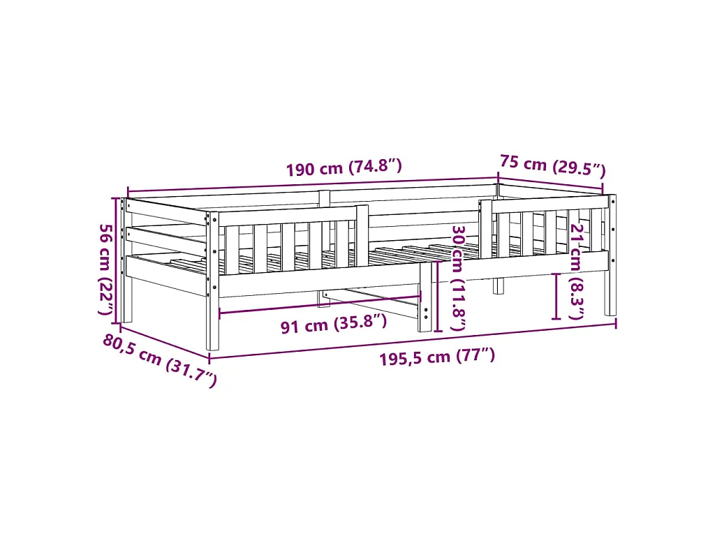Cadre de lit sans matelas cire marron 75x190 cm bois pin massif