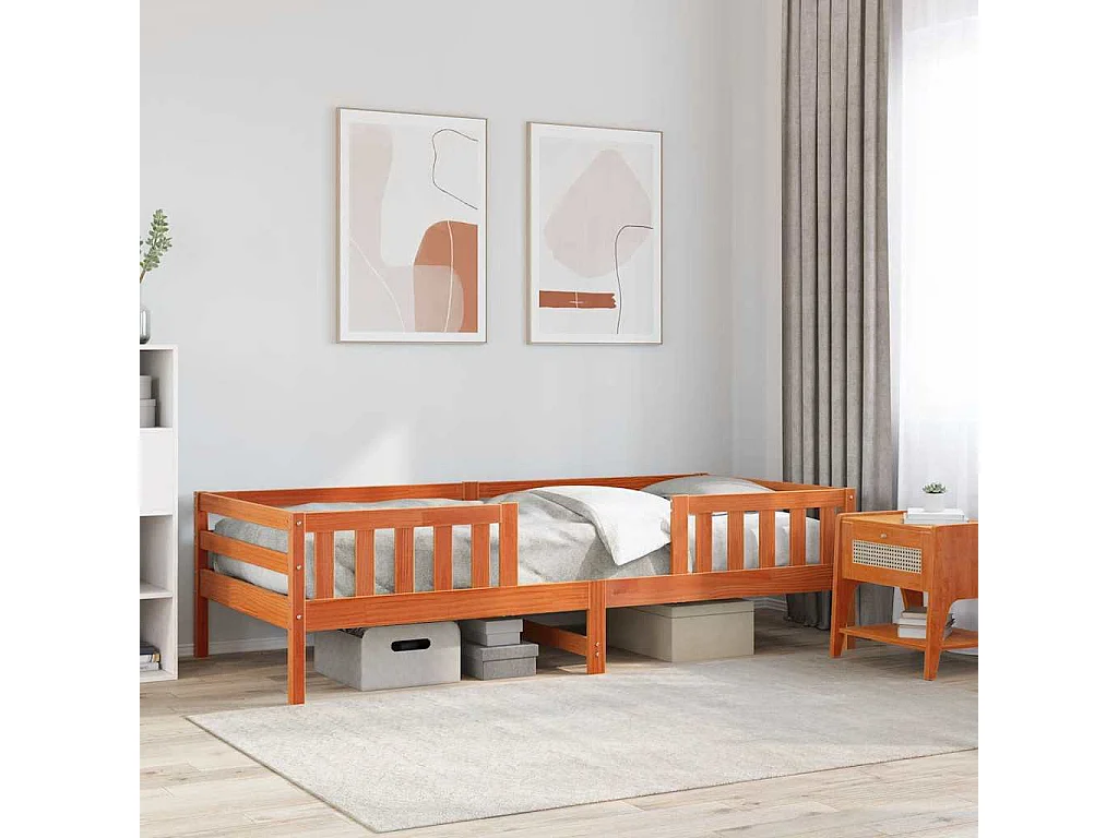 Cadre de lit sans matelas cire marron 75x190 cm bois pin massif
