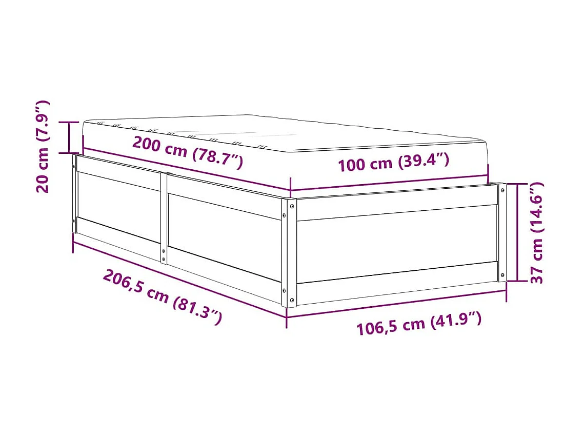 Lit avec matelas 100x200 cm bois massif de pin