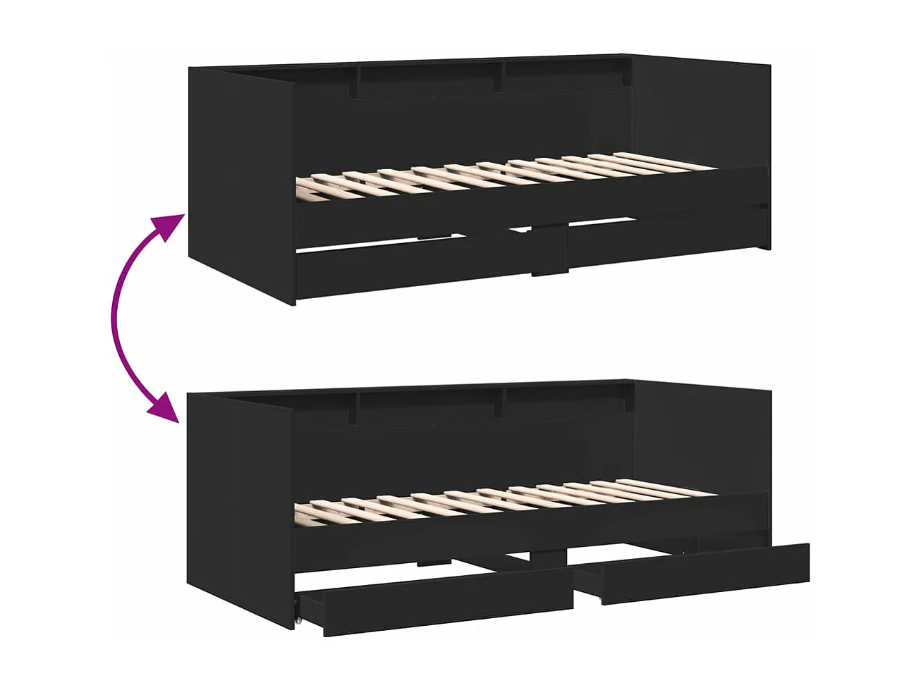Tagesbett mit Schubladen ohne Matratze Schwarz 75x190 cm
