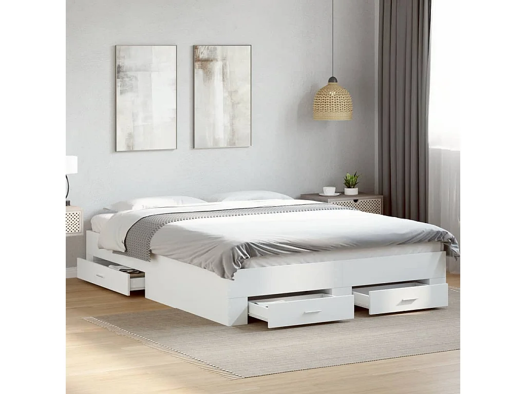 Cadre de lit avec tiroirs sans matelas blanc 140x200 cm