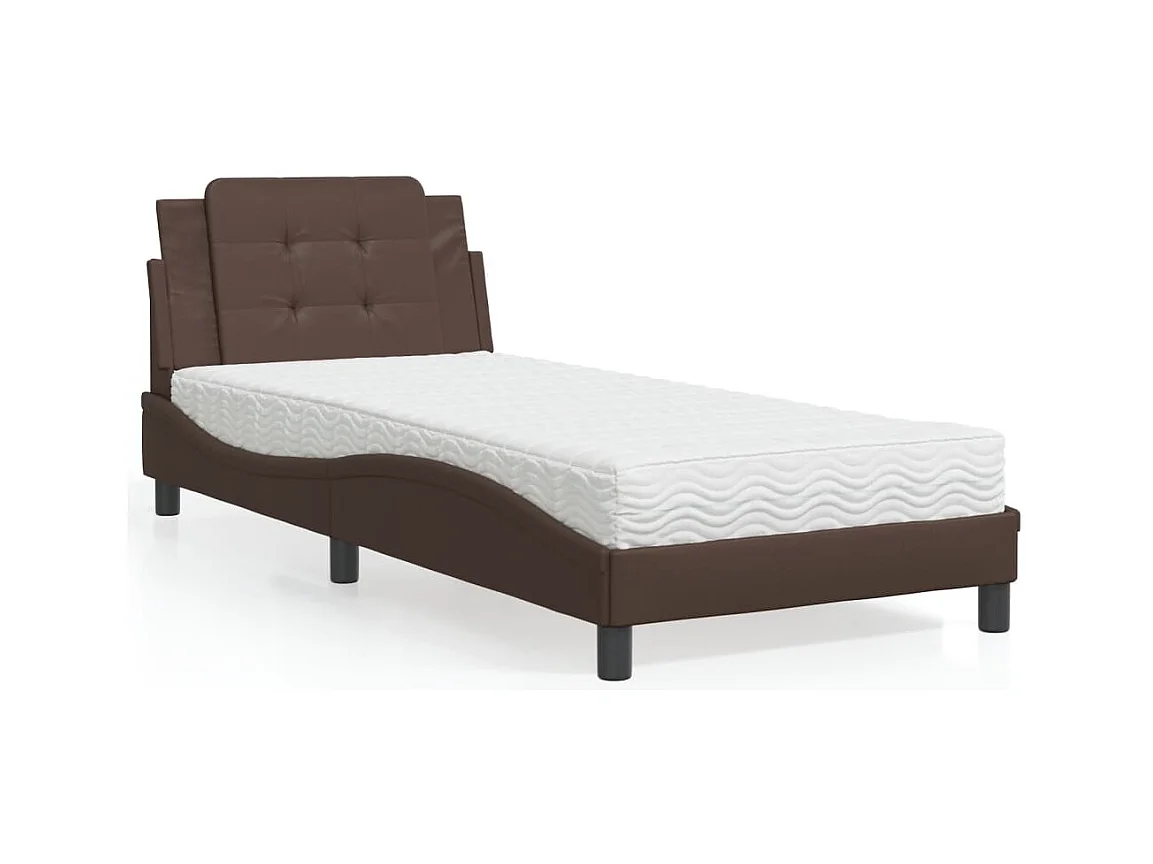 Lit avec matelas marron 100x200 cm similicuir
