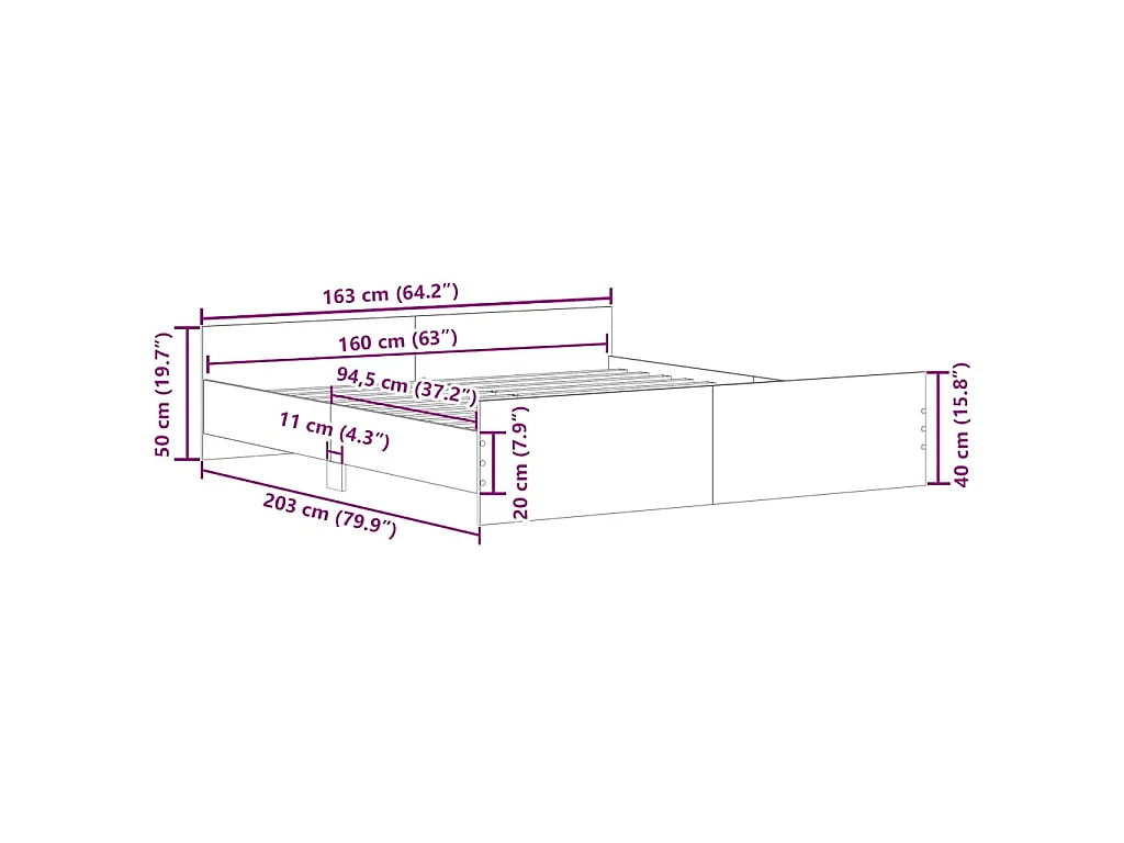 Bedframe met hoofd- en voeteneinde betongrijs 160x200 cm