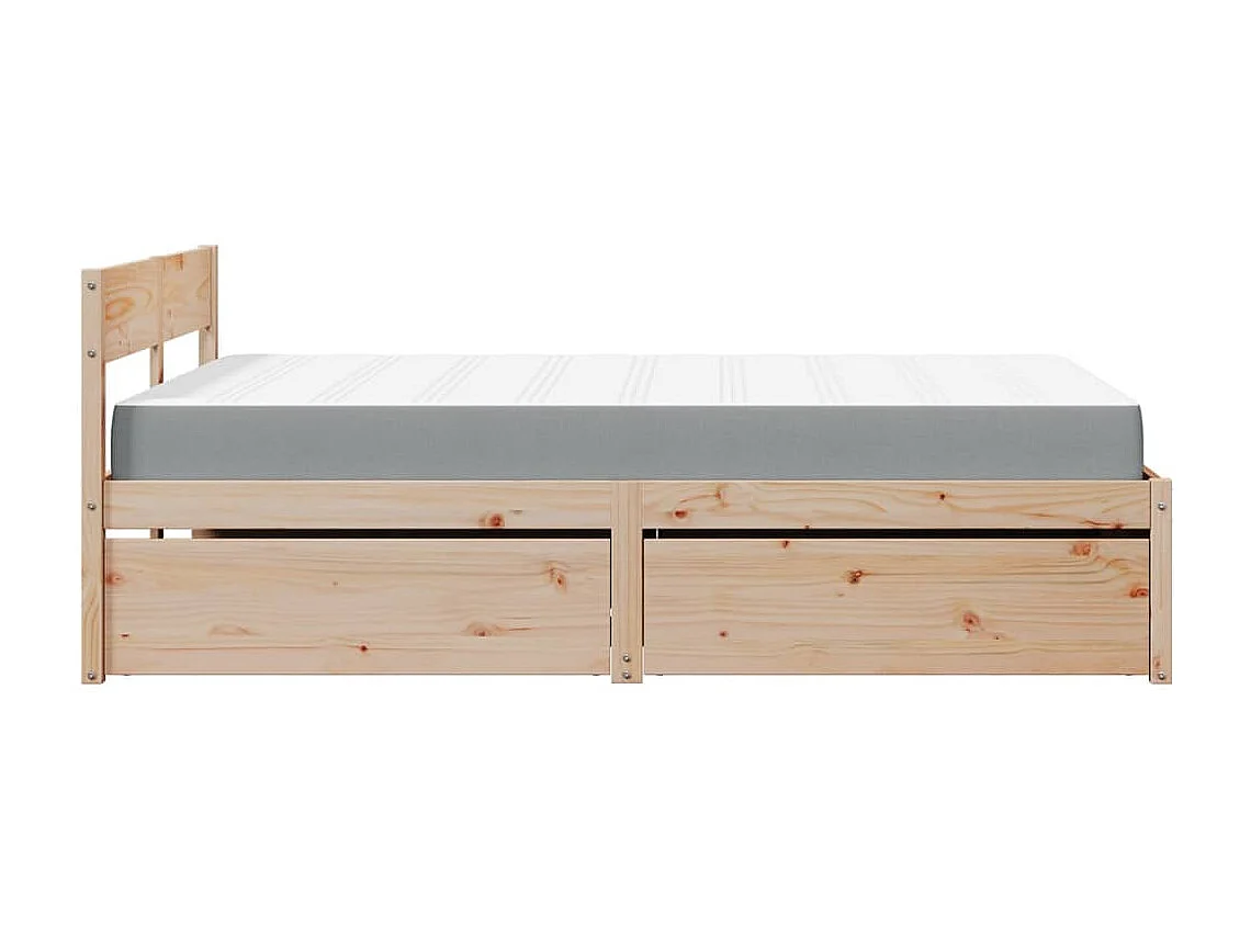 Lit avec tiroirs et matelas 140x190 cm bois massif de pin