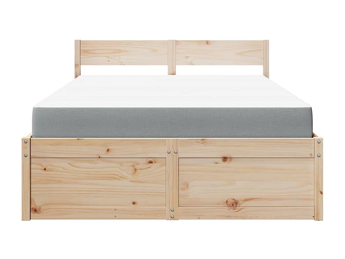 Letto con Cassetti e Materasso 140x190 cm Legno Massello Pino