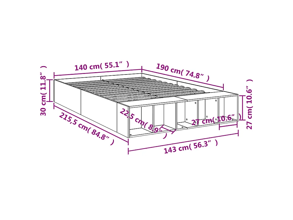Cadre de lit sans matelas sonoma gris 140x190 cm