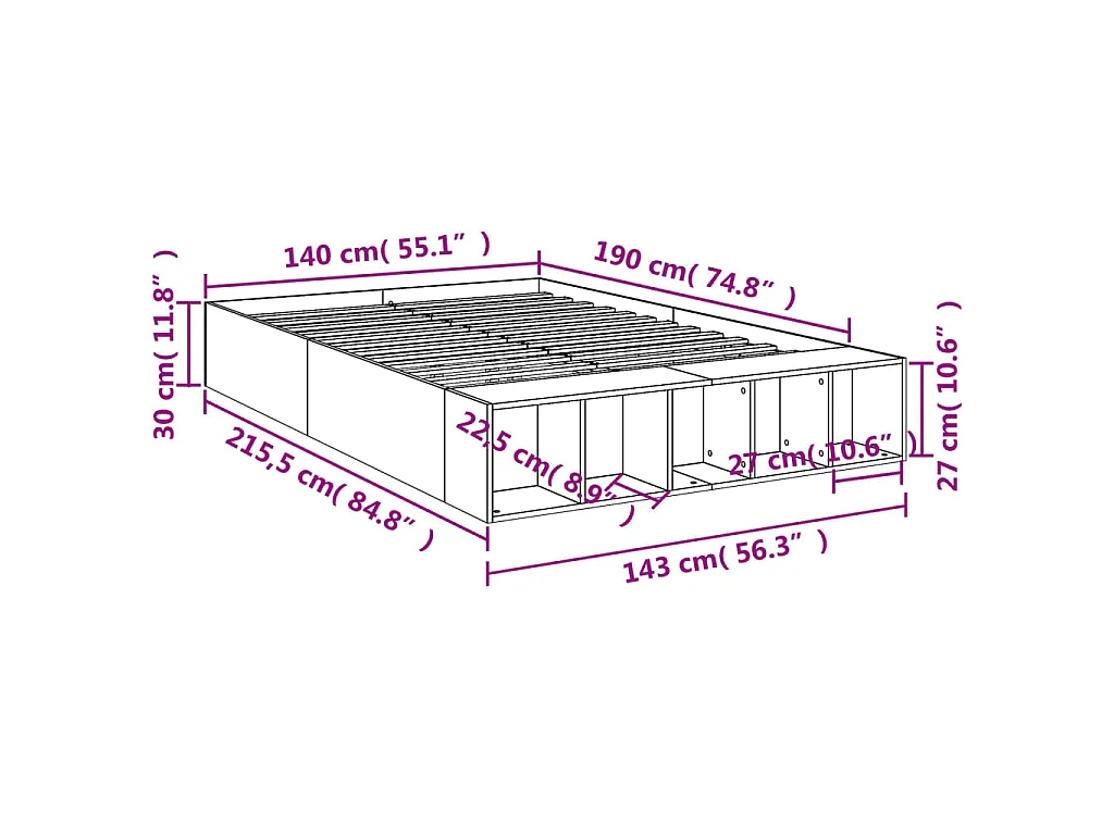 Cadre de lit sans matelas sonoma gris 140x190 cm