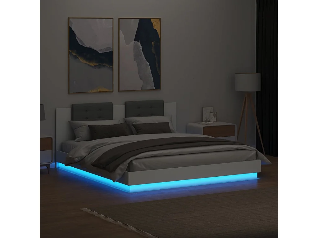 Bettgestell mit Kopfteil und LED-Leuchten Weiß 200x200 cm