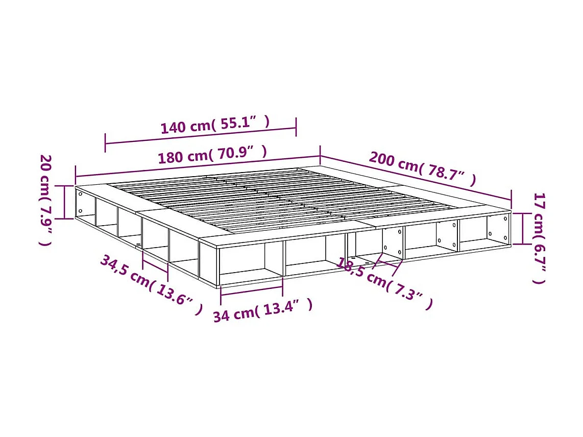 Cadre de lit sans matelas chêne sonoma 180x200 cm