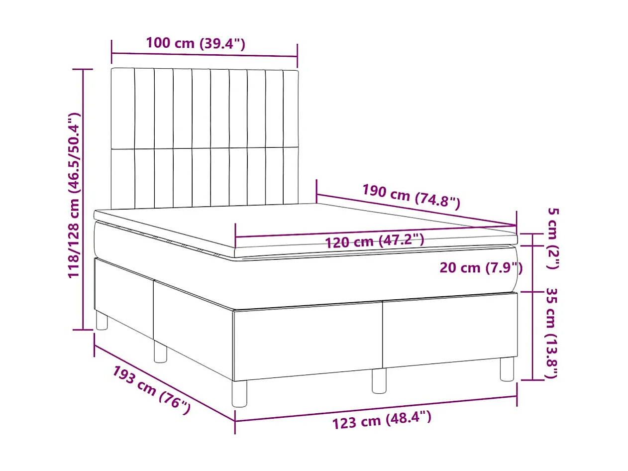 Sommier à lattes de lit matelas LED gris clair 120x190 cm tissu