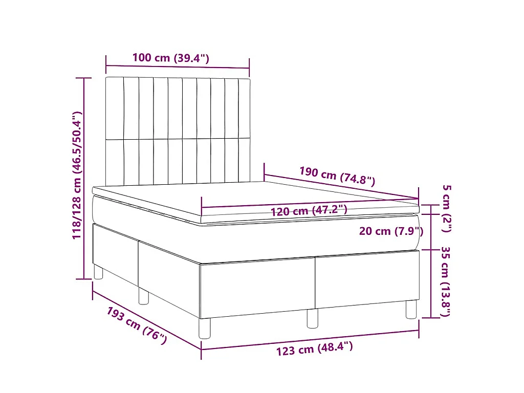 Boxspring met matras en LED stof lichtgrijs 120x190 cm