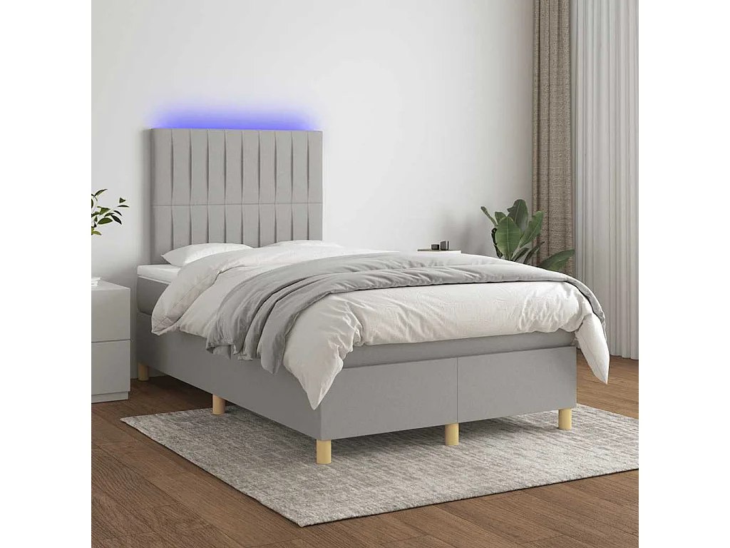 Sommier à lattes de lit matelas LED gris clair 120x190 cm tissu