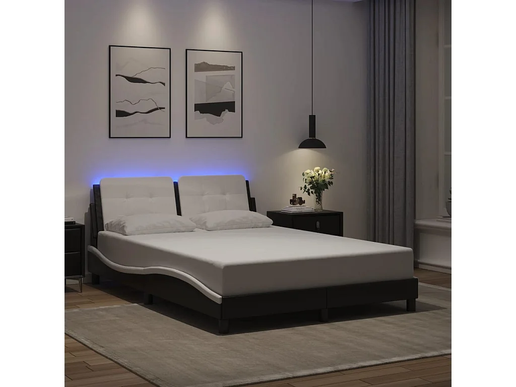 Bedframe met LED zonder matras "Zadar" zwart en wit 140x200 cm
