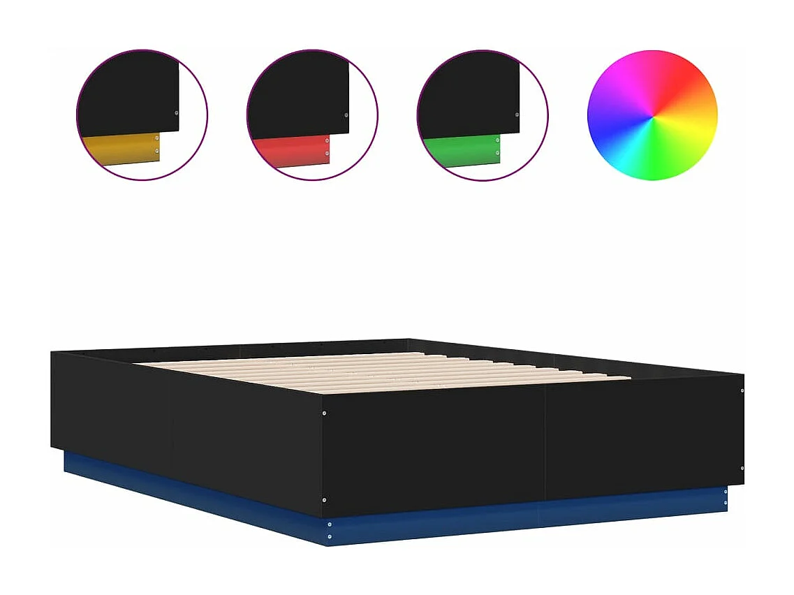 Cadre de lit avec LED sans matelas noir 140x190 cm