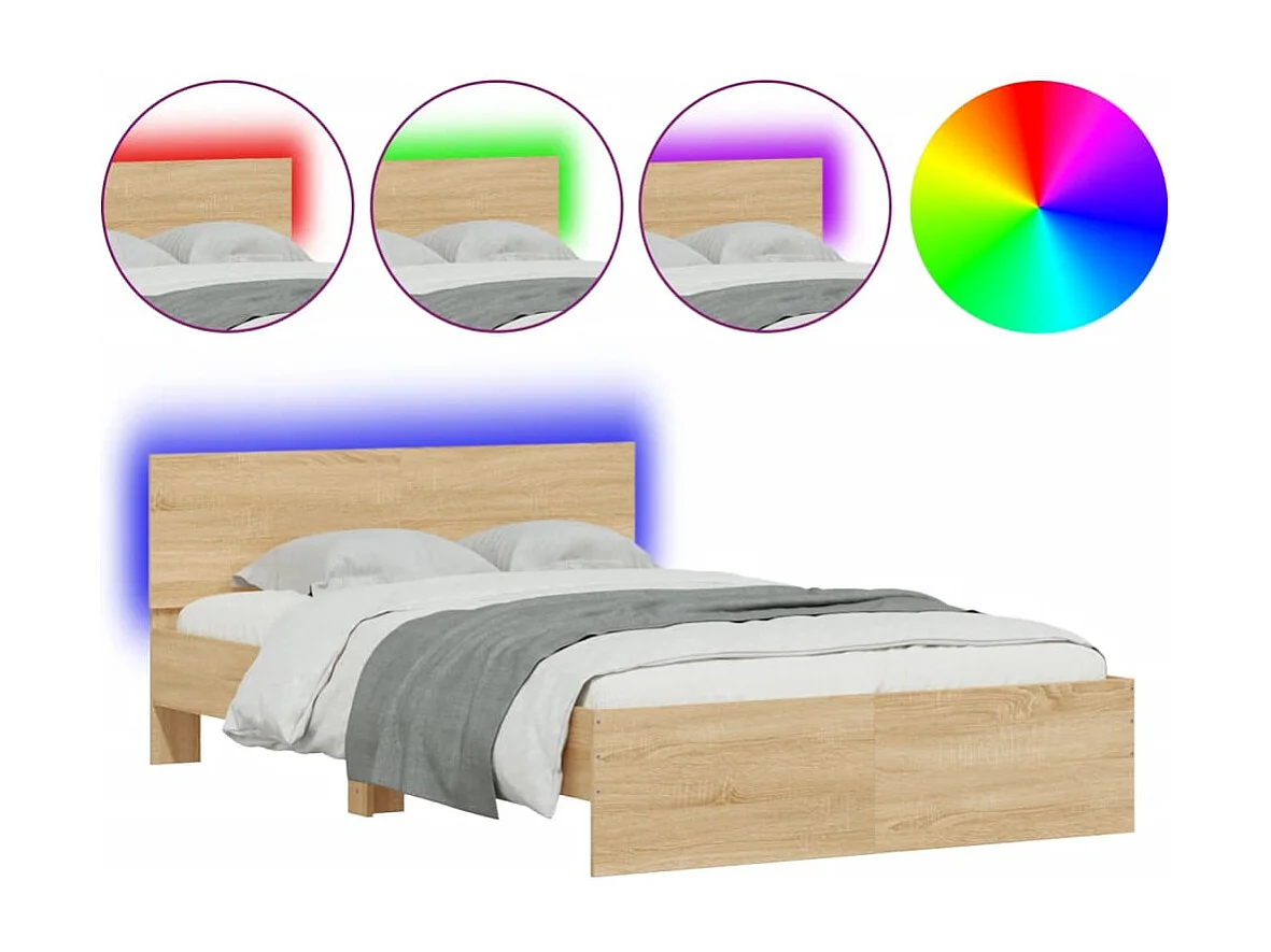 Bettgestell mit Kopfteil LED-Beleuchtung Sonoma-Eiche 135x190cm