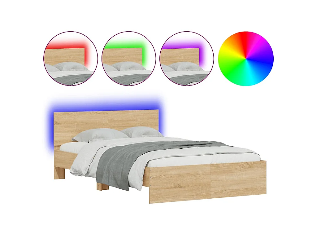Bettgestell mit Kopfteil LED-Beleuchtung Sonoma-Eiche 135x190cm
