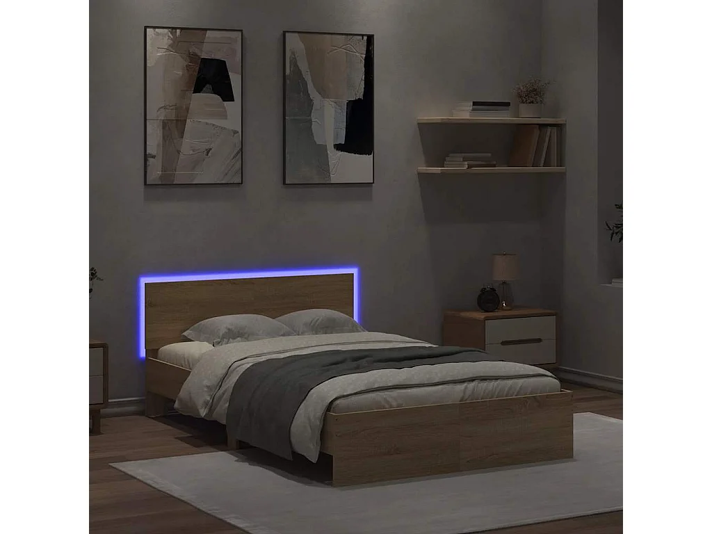 Cadre de lit avec LED sans matelas chêne sonoma 135x190 cm