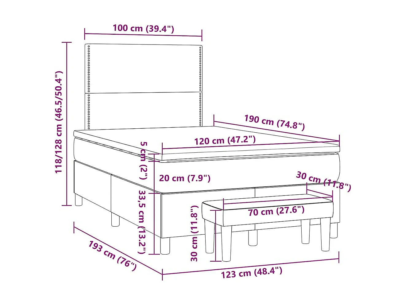 Boxspringbett mit Matratze Hellgrau 120x190 cm Stoff