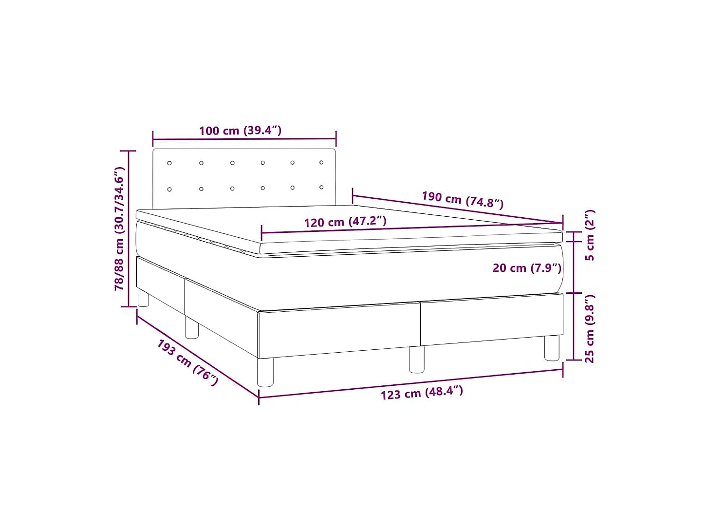 Sommier à lattes de lit matelas LED gris 120x190 cm similicuir