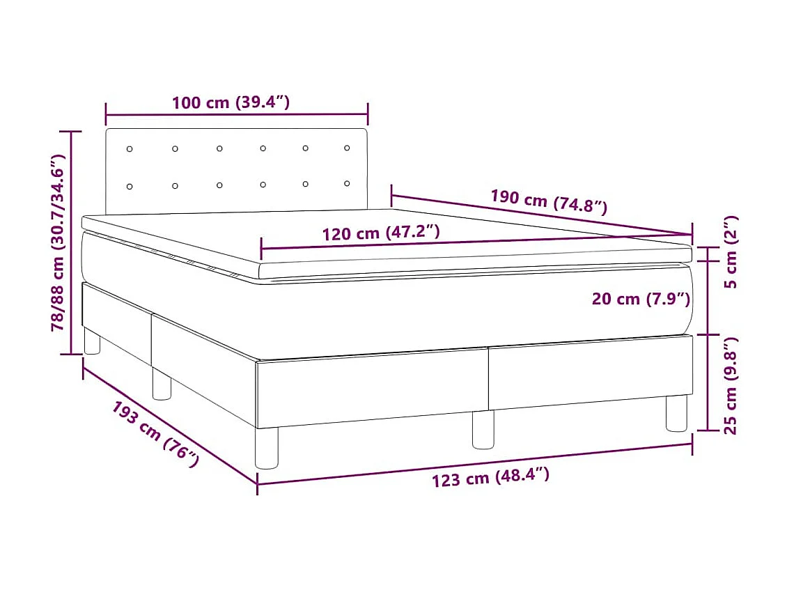 Sommier à lattes de lit matelas LED gris 120x190 cm similicuir