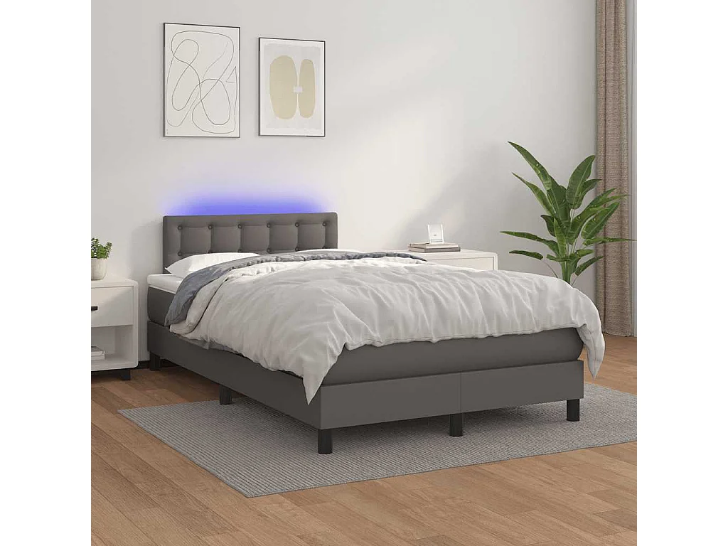 Sommier à lattes de lit matelas LED gris 120x190 cm similicuir