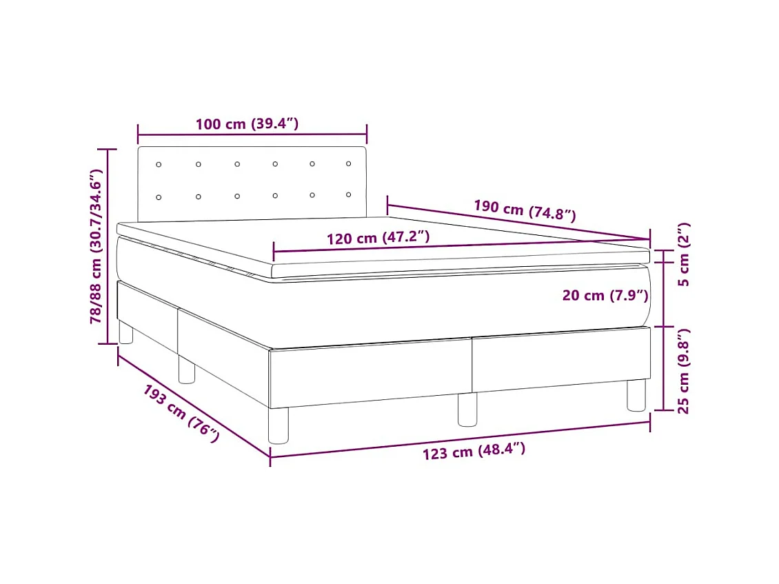 Sommier à lattes de lit matelas LED gris 120x190 cm similicuir