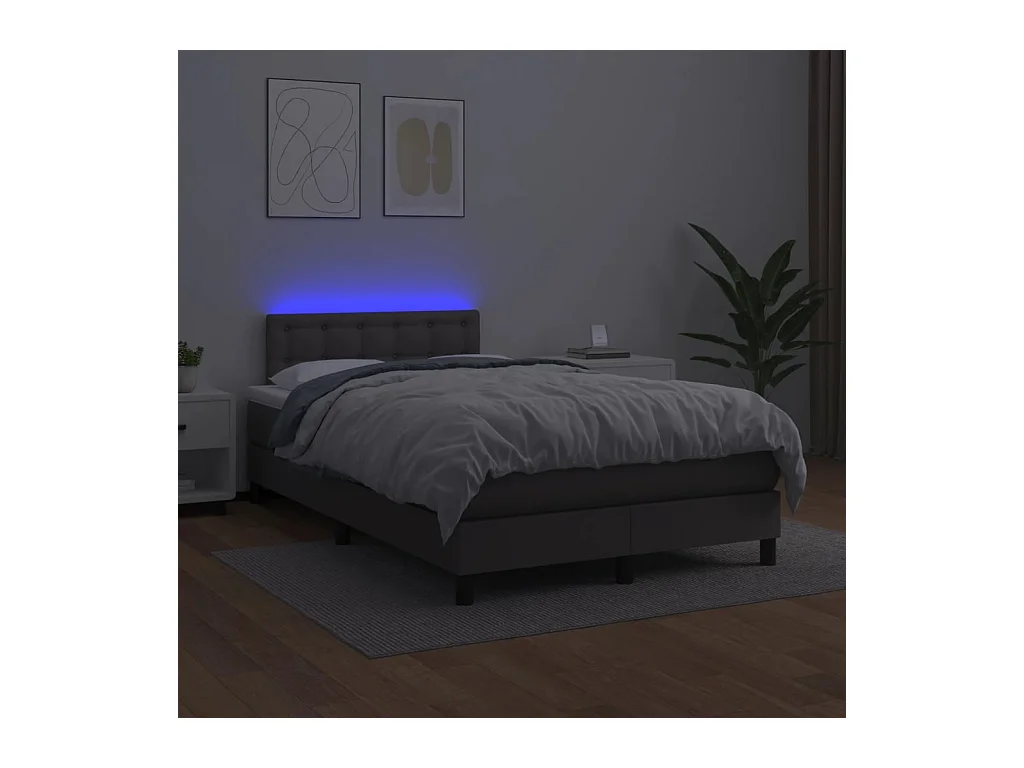 Sommier à lattes de lit matelas LED gris 120x190 cm similicuir