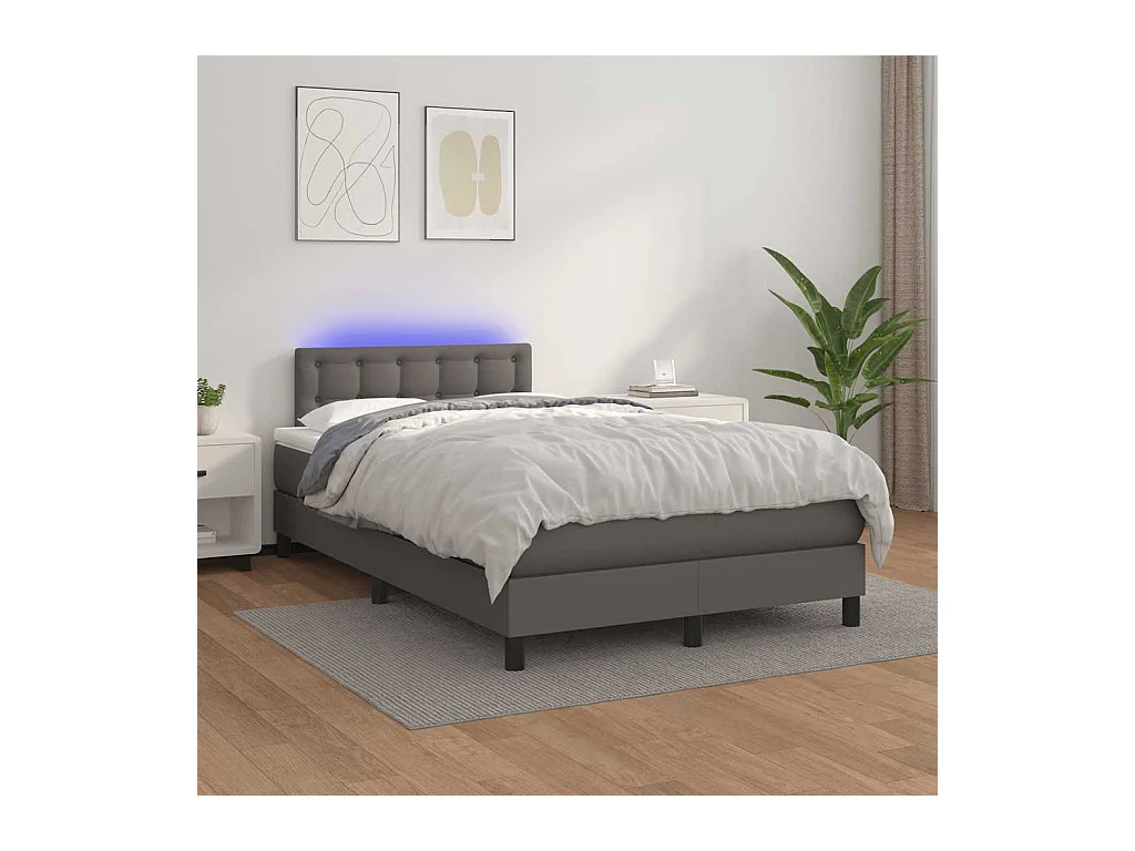 Sommier à lattes de lit matelas LED gris 120x190 cm similicuir