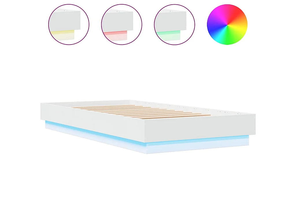 Cadre de lit sans matelas avec lumières LED blanc 75x190 cm