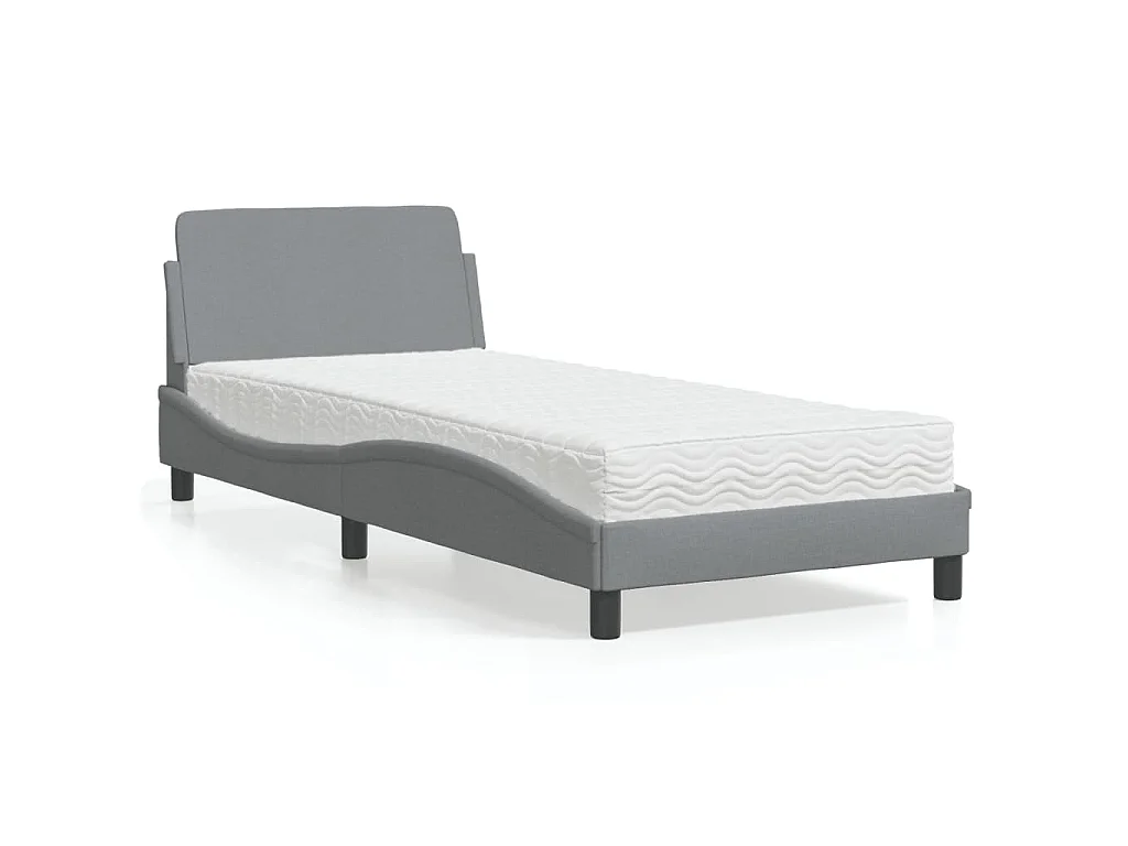 Lit avec matelas Dover gris clair 90x200 cm tissu