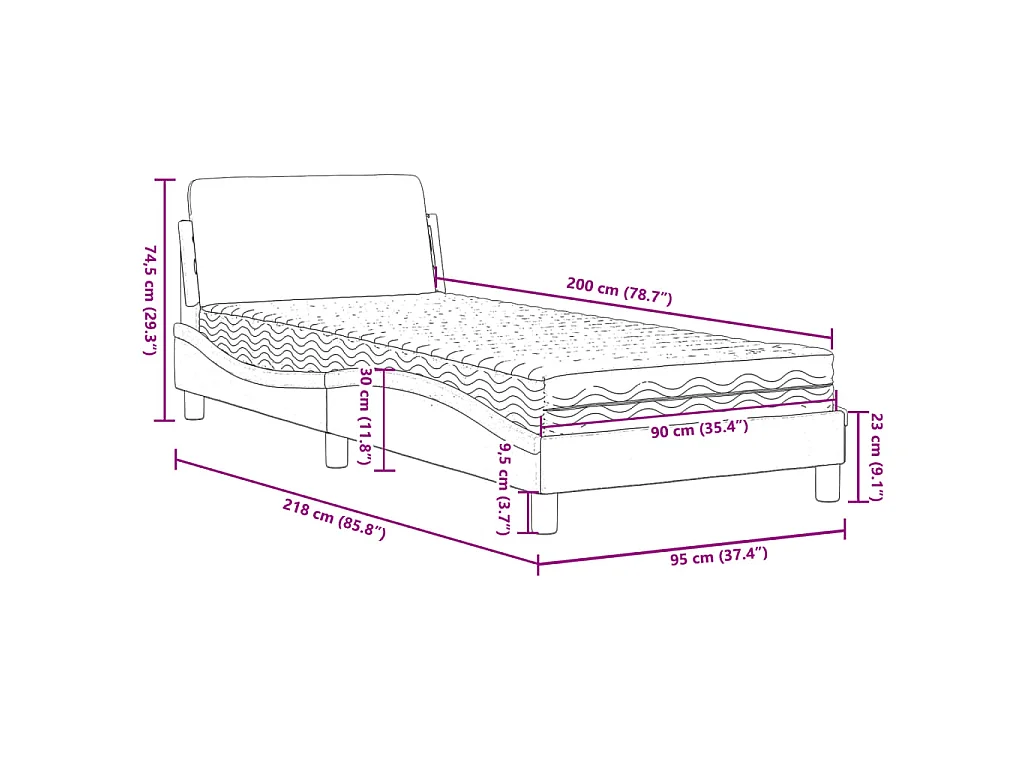 Lit avec matelas Dover gris clair 90x200 cm tissu