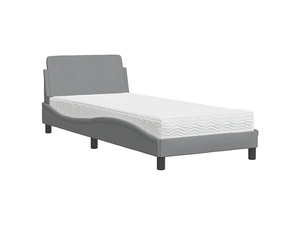 Cama con colchón Dover tela gris claro 90x200 cm