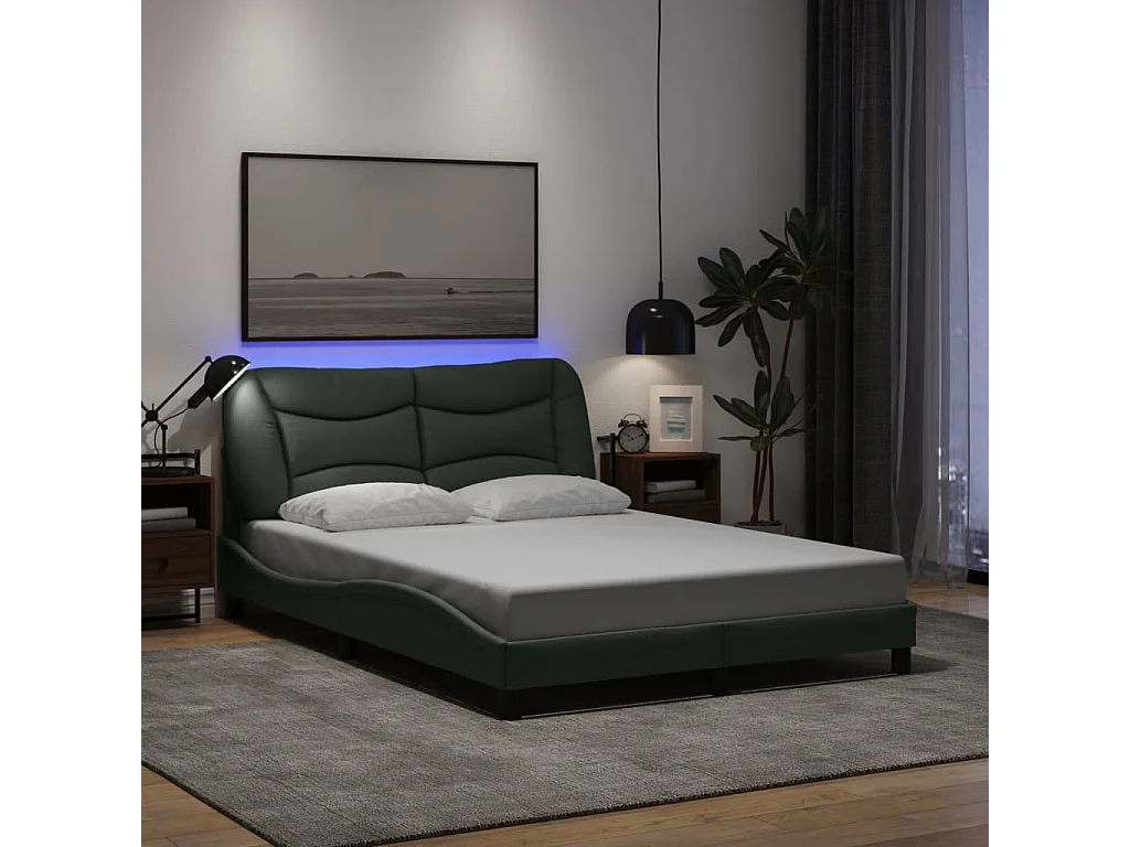 Bedframe met LED zonder matras "Hvar" 140x200 cm stof donkergrijs