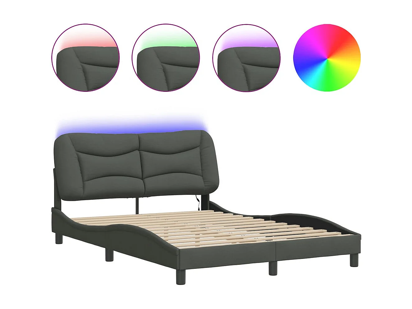Bedframe met LED zonder matras "Hvar" 140x200 cm stof donkergrijs