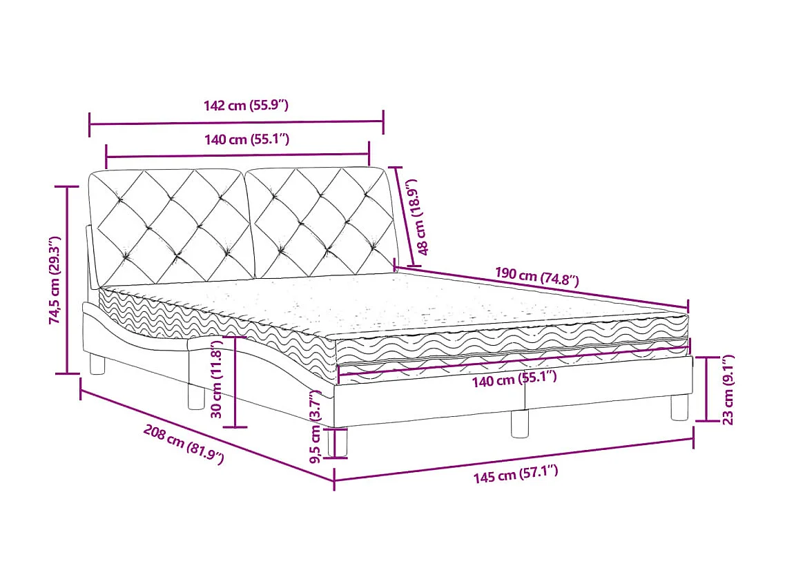 Cama com colchão 140x190 cm veludo azul