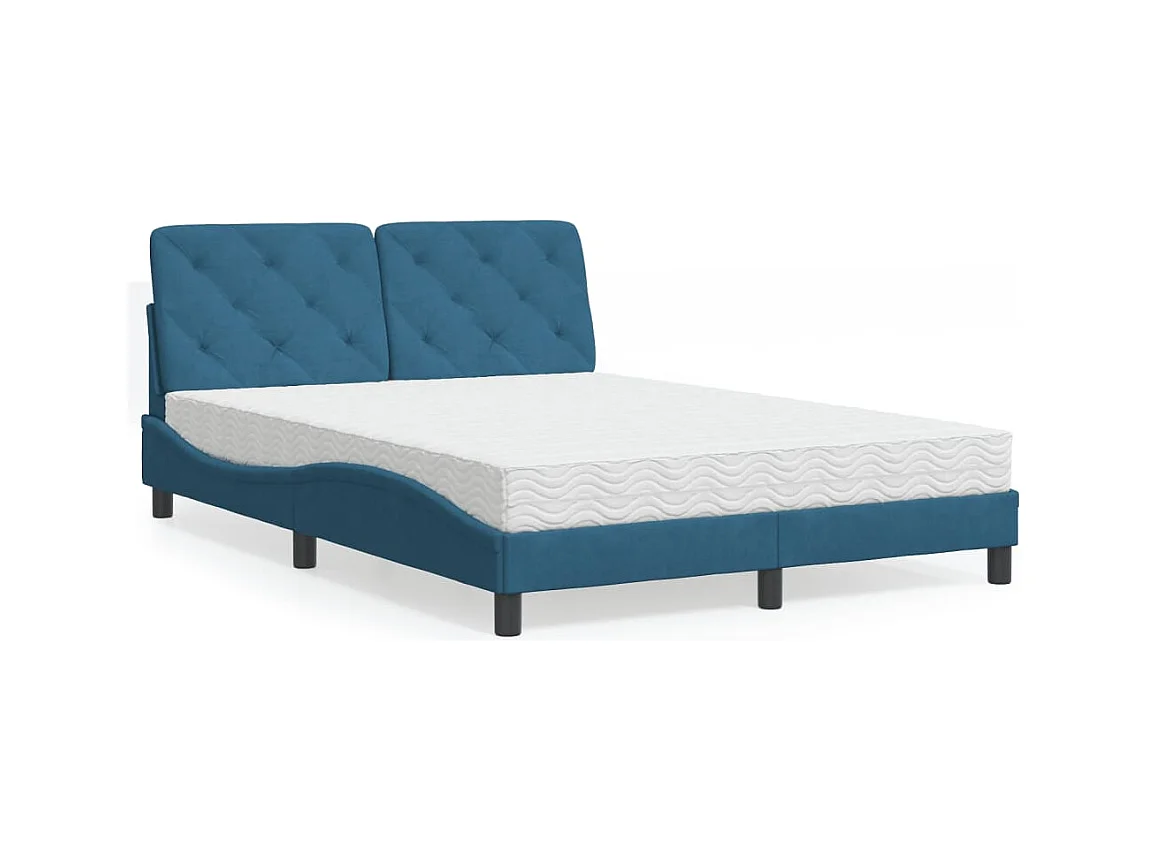 Lit avec matelas bleu 140x190 cm velours