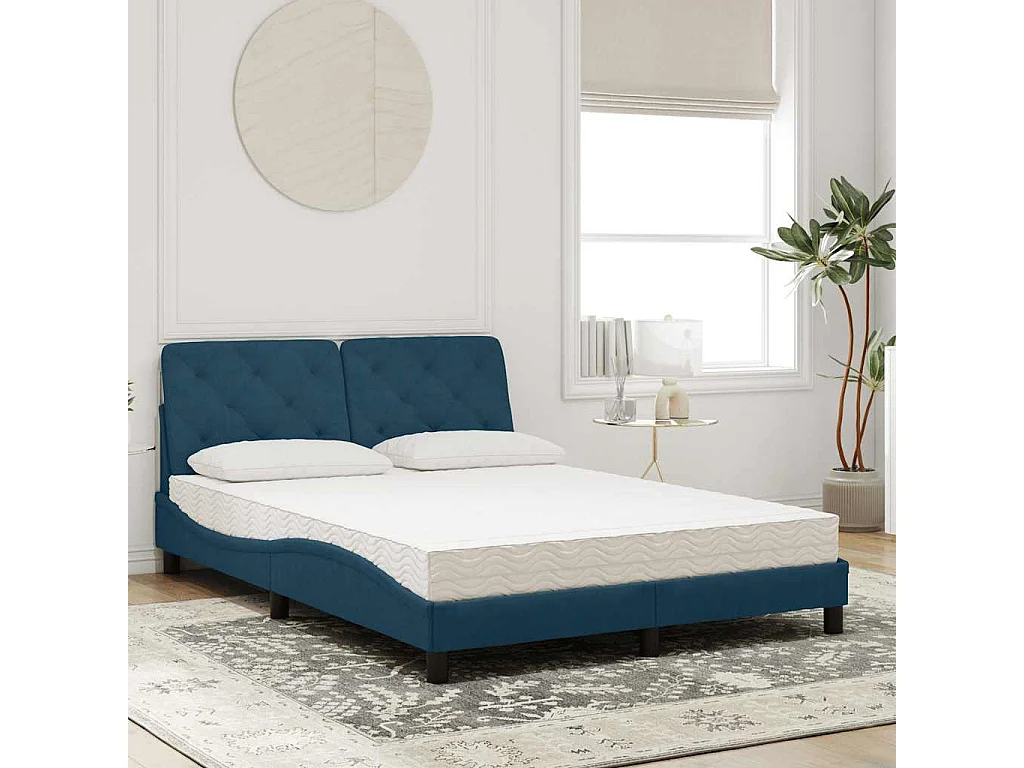 Cama con colchón terciopelo azul 140x190 cm