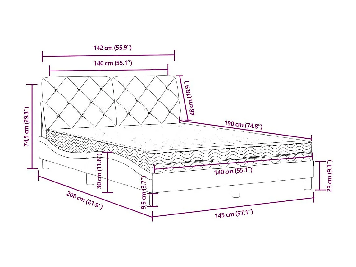 Cama con colchón terciopelo azul 140x190 cm