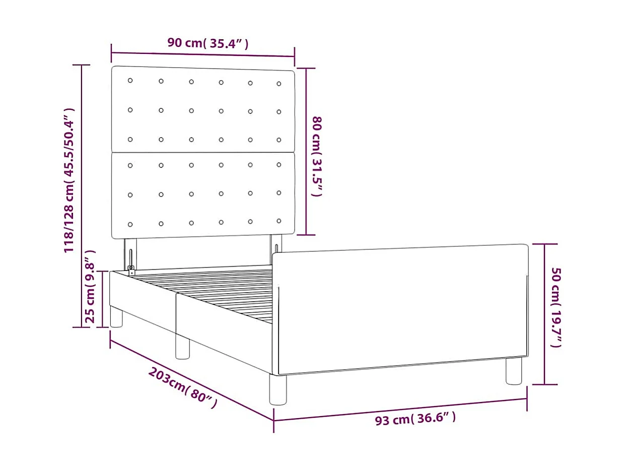 Cadre de lit sans matelas vert foncé 90x200 cm velours