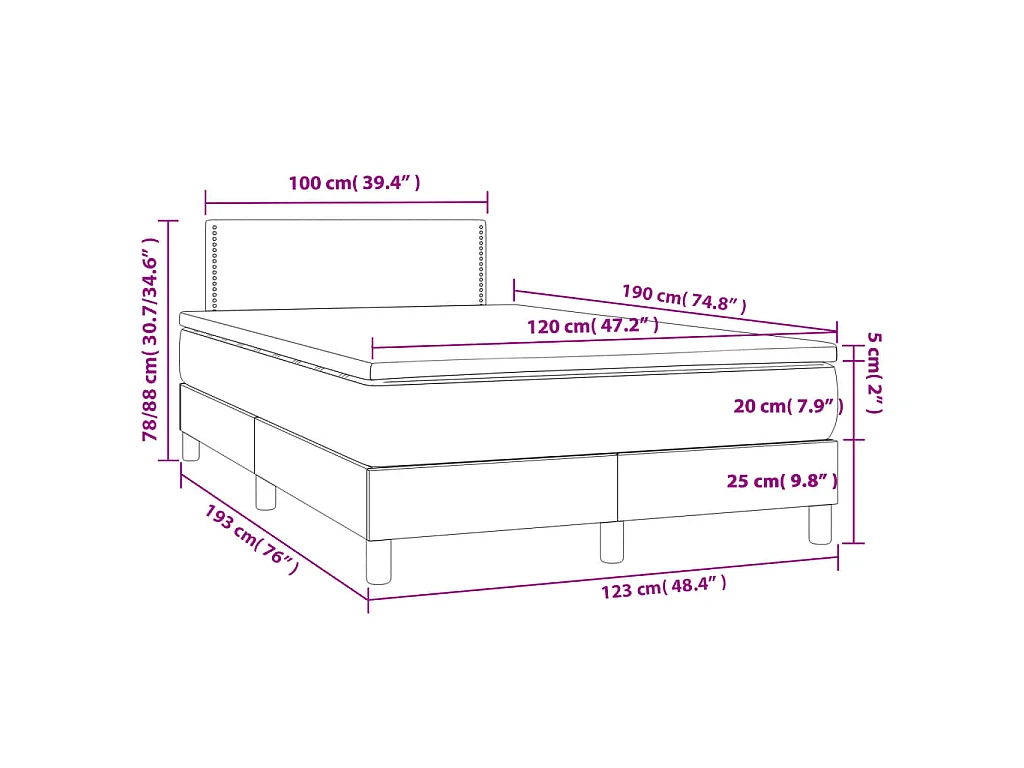 Giroletto a Molle con Materasso Marrone Scuro 120x190cm Tessuto