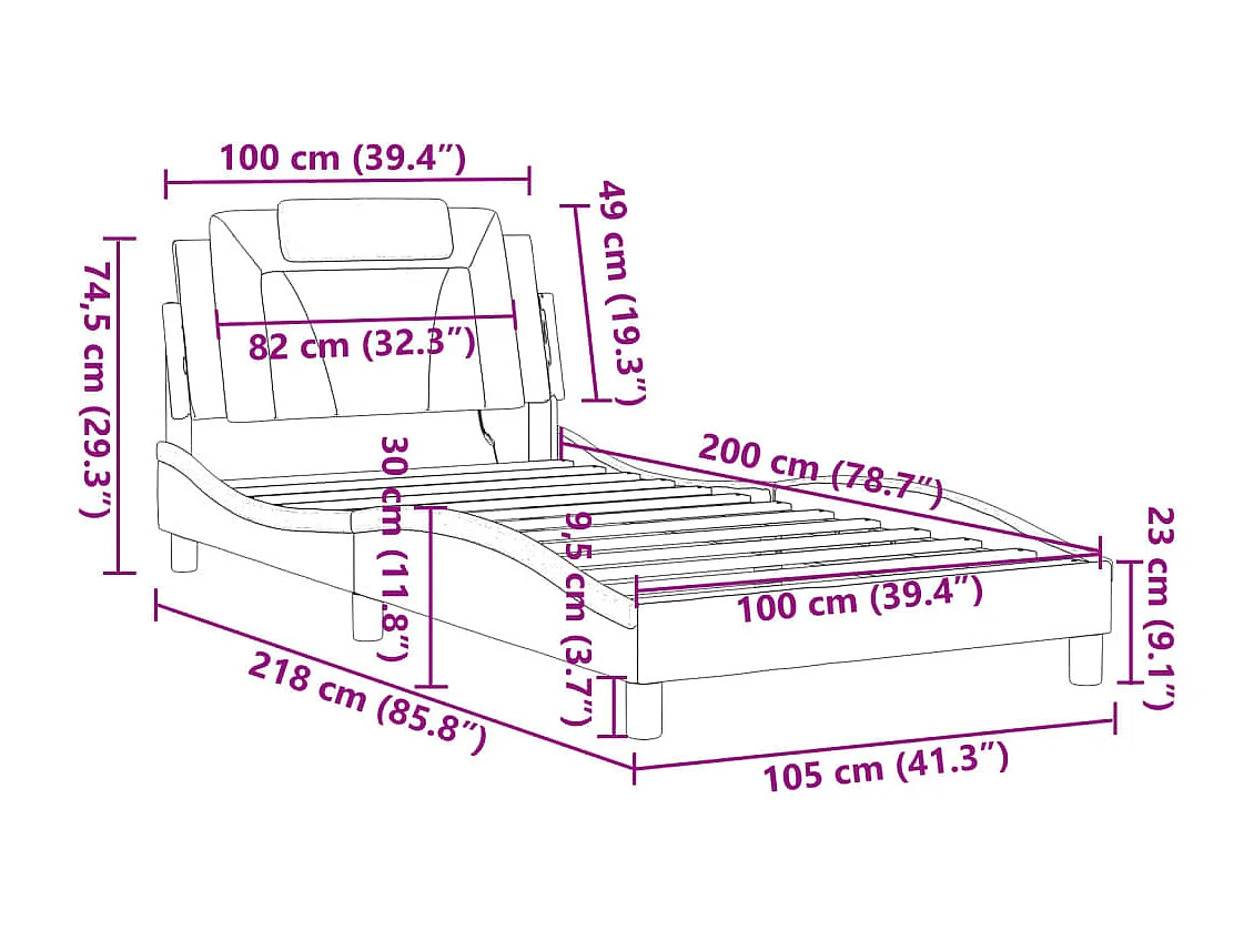 Cadre de lit Viana avec LED sans matelas blanc et noir 100x200 cm
