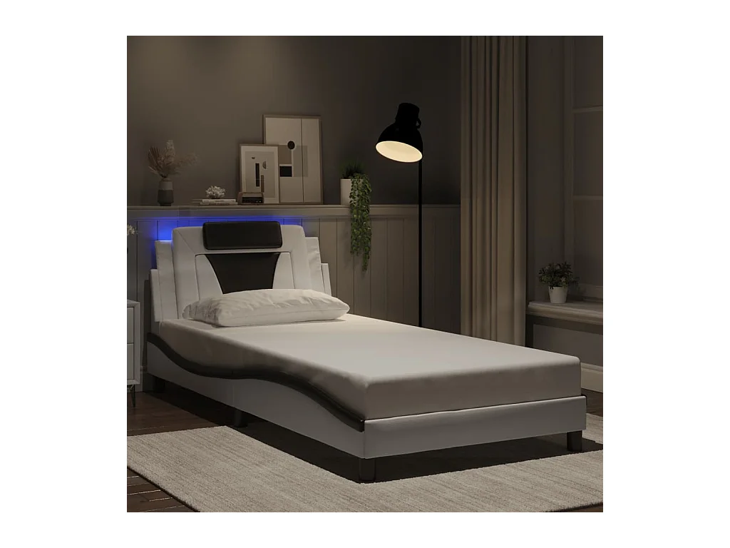 Giroletto con Luci LED Bianco e Nero 100x200 cm in Similpelle