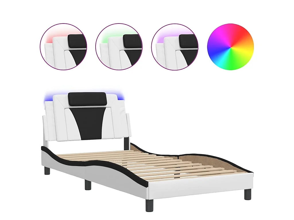 Bettgestell "Viana" mit LED ohne Matratze Weiß und Schwarz 100x200 cm