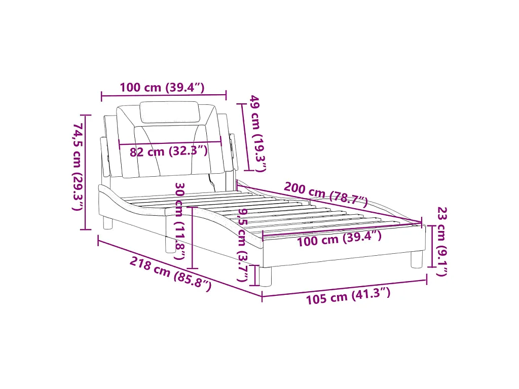 Bettgestell "Viana" mit LED ohne Matratze Weiß und Schwarz 100x200 cm
