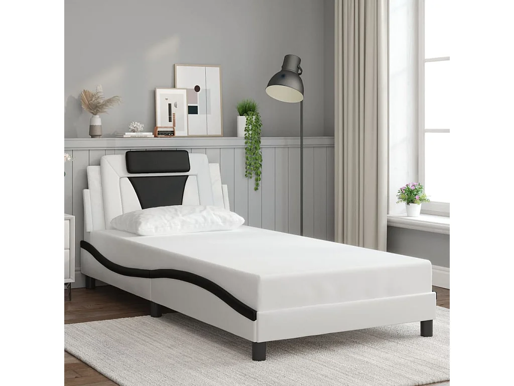 Bettgestell "Viana" mit LED ohne Matratze Weiß und Schwarz 100x200 cm