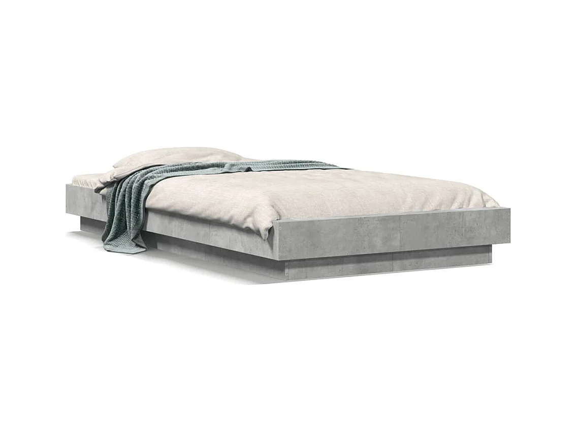 Cadre de lit et lumières LED sans matelas gris béton 90x200 cm