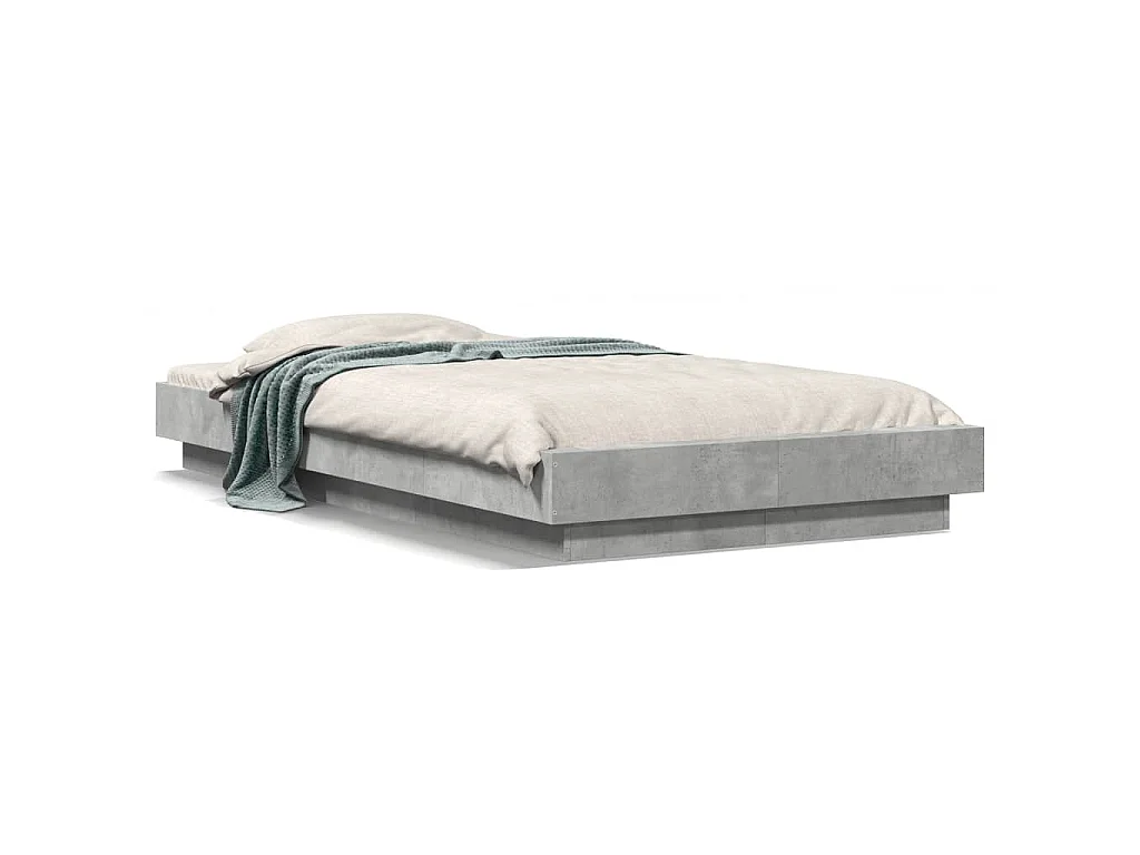 Cadre de lit et lumières LED sans matelas gris béton 90x200 cm