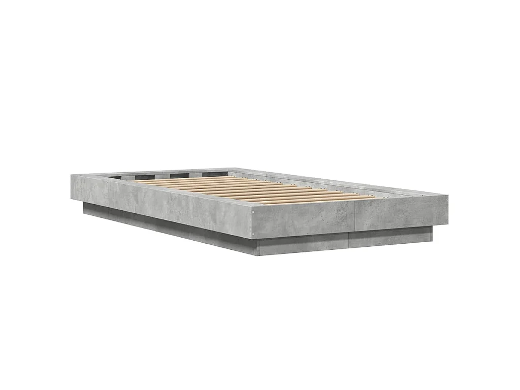 Cadre de lit et lumières LED sans matelas gris béton 90x200 cm