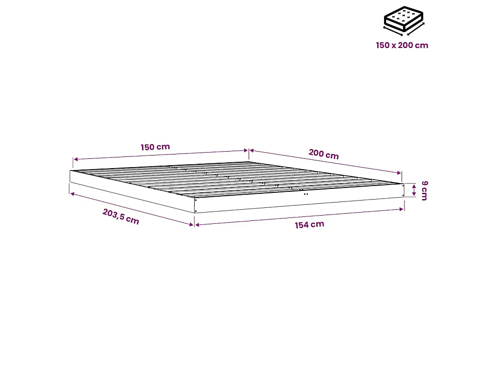 Cadre de lit sans matelas cire marron 150x200cm bois pin massif